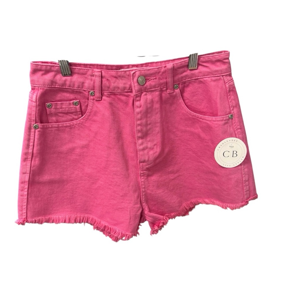 GREY LAB Penelope Pink High Rise  Frayed Hem Jean Shorts Size Medium NWT